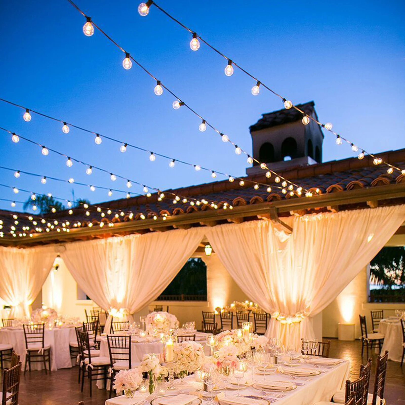 G40 LED 36 m outdoor string light with 64 plastic bulbs Attachable outdoor string light for gardens, weddings, parties, terraces