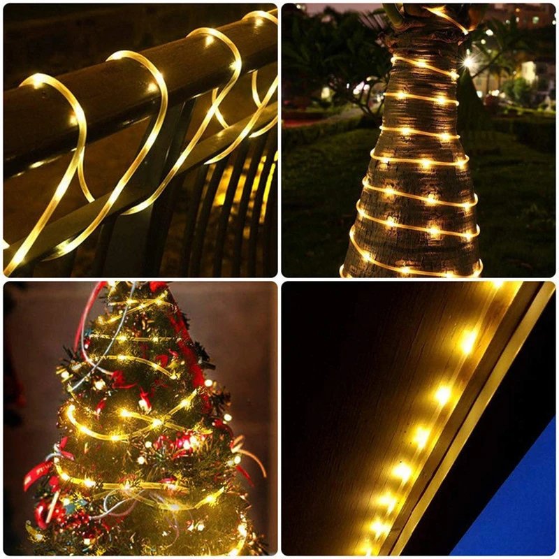 1pc Solar LED String Light 50LED Tube Rope String Lights With 8 Modes Outdoor Waterproof Tube Solar Fence Lights For Home Decor