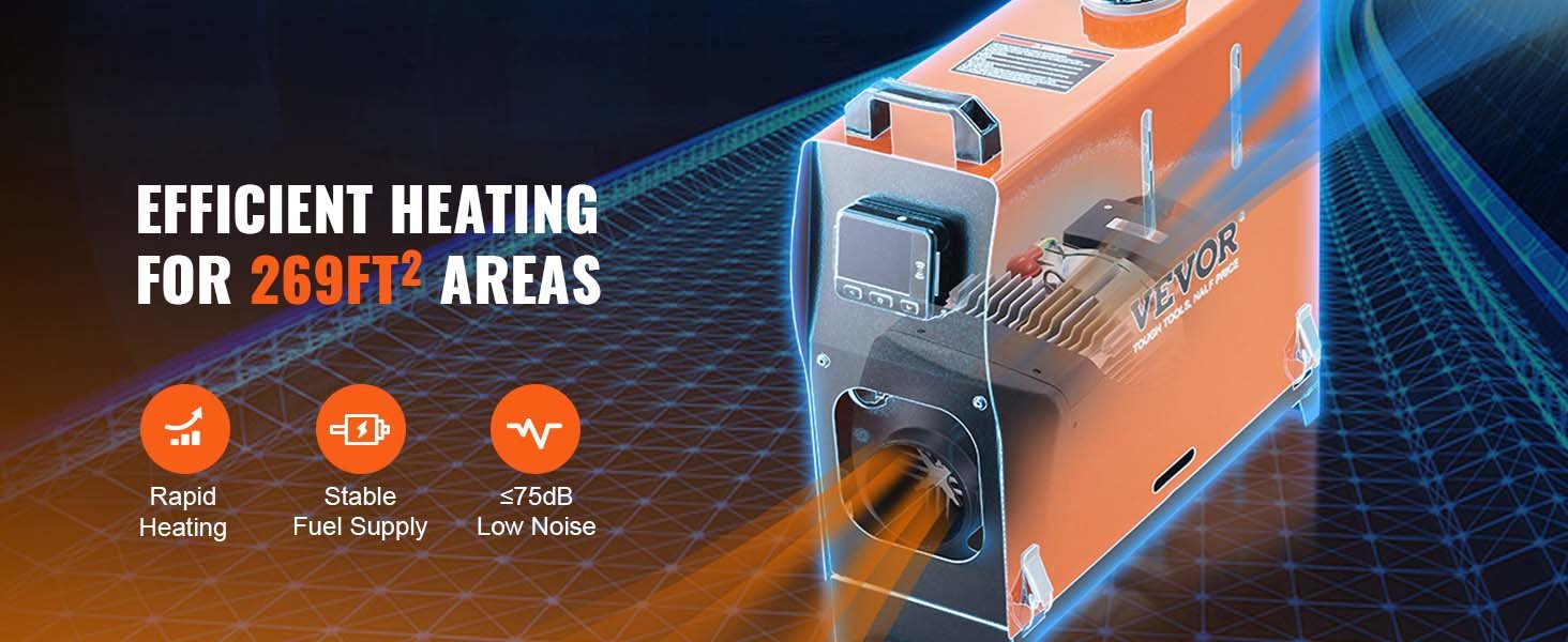 VEVOR 8KW Diesel Air Heater w/ LCD Panel and Remote Control, Portable Parking Heater Fast Heating Low Noise,for Truck RV Trailer