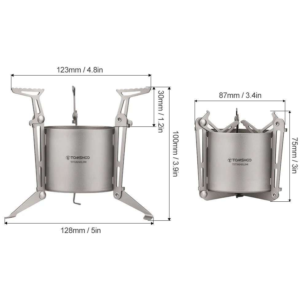 TOMSHOO Camping Titanium Alcohol Stove Heater Furnace W Fire Cover Lid Portable Foldable Camping Hiking Cooking Alcohol Burner