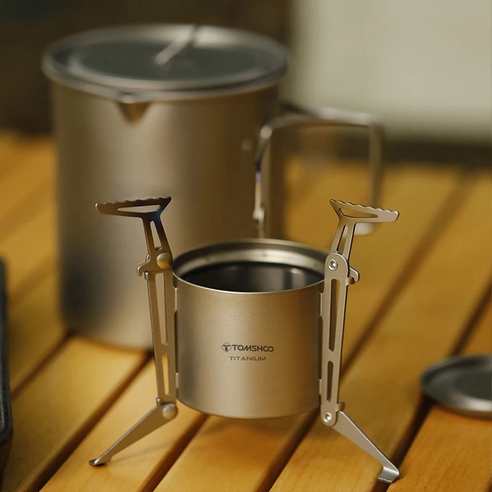 TOMSHOO Camping Titanium Alcohol Stove Heater Furnace W Fire Cover Lid Portable Foldable Camping Hiking Cooking Alcohol Burner