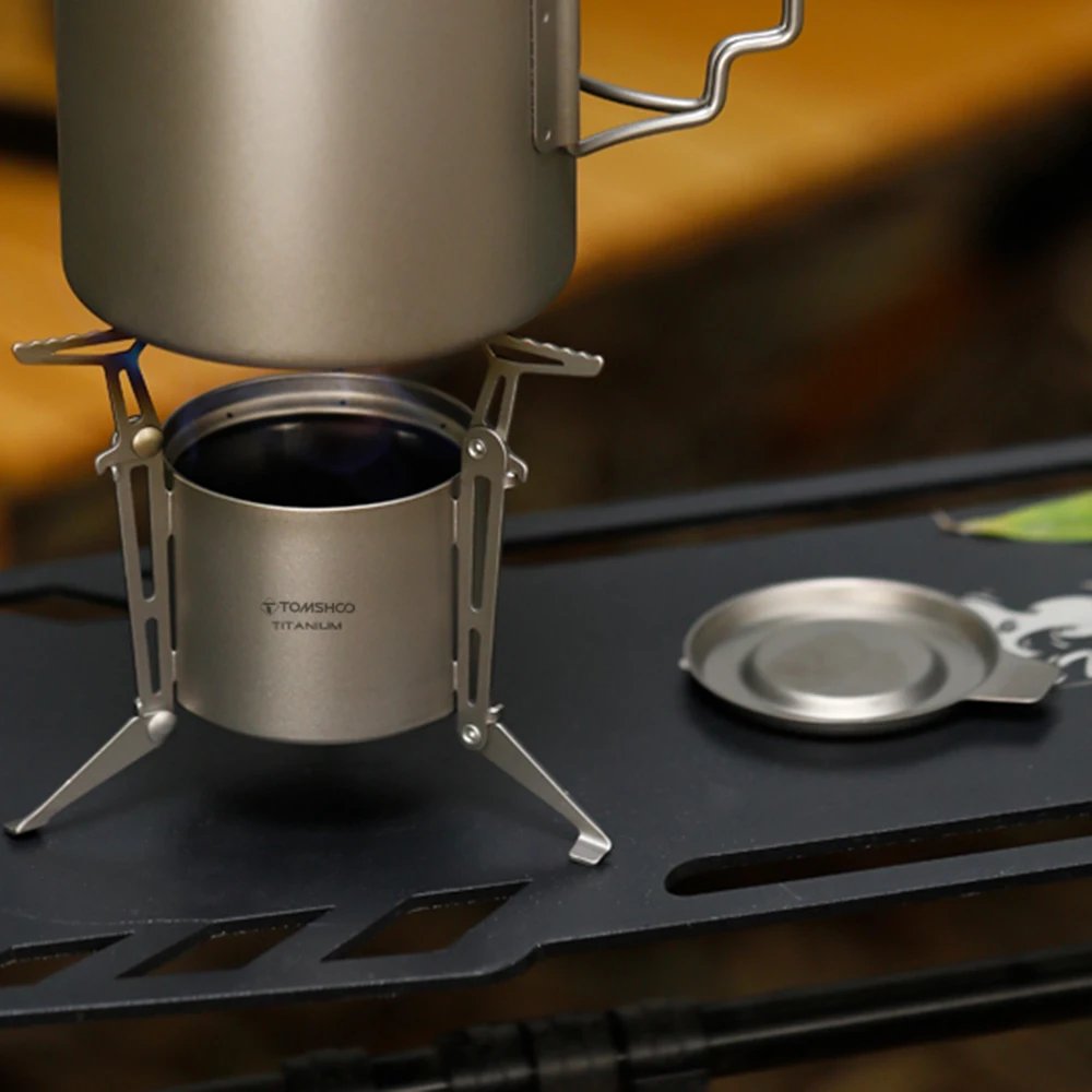 TOMSHOO Camping Titanium Alcohol Stove Heater Furnace W Fire Cover Lid Portable Foldable Camping Hiking Cooking Alcohol Burner
