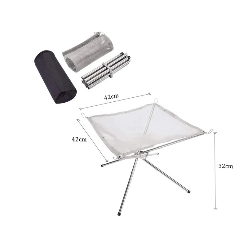 Portable Outdoor Fire Pit Collapsing Steel Mesh Fire Stand Stove Wood Heater Camping Supplies Backyard Garden With Carrying Bag