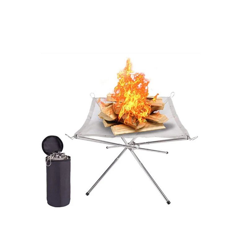 Portable Outdoor Fire Pit Collapsing Steel Mesh Fire Stand Stove Wood Heater Camping Supplies Backyard Garden With Carrying Bag