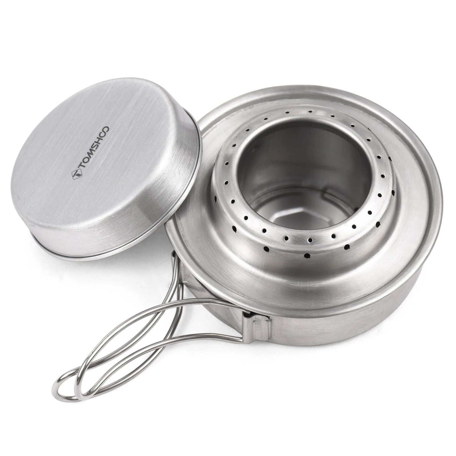 Tomshoo Portable Outdoor Stainless Steel Alcohol Stove with Foldable Handles for Camping Hiking Backpacking Picnic Survival