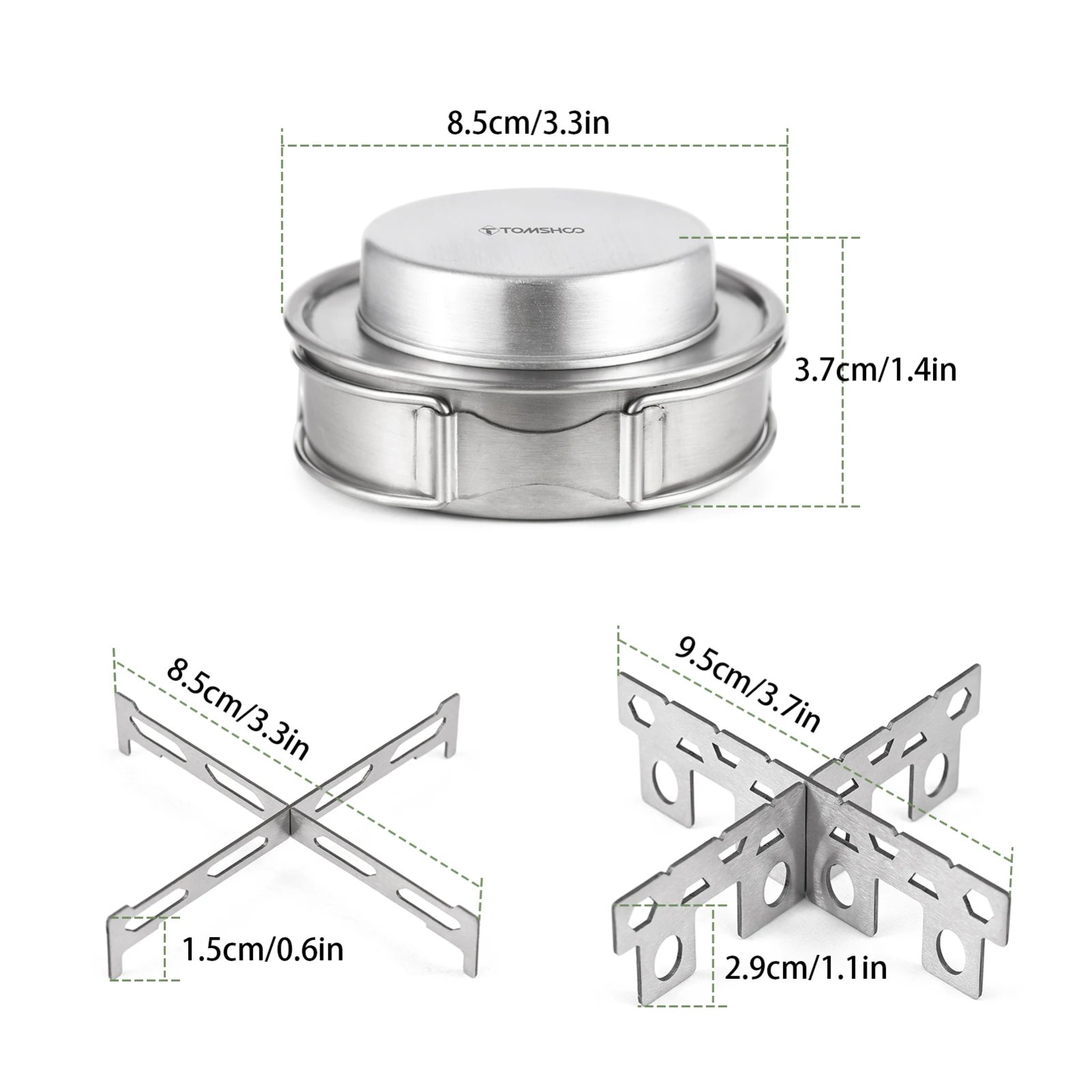 Tomshoo Portable Outdoor Stainless Steel Alcohol Stove with Foldable Handles for Camping Hiking Backpacking Picnic Survival