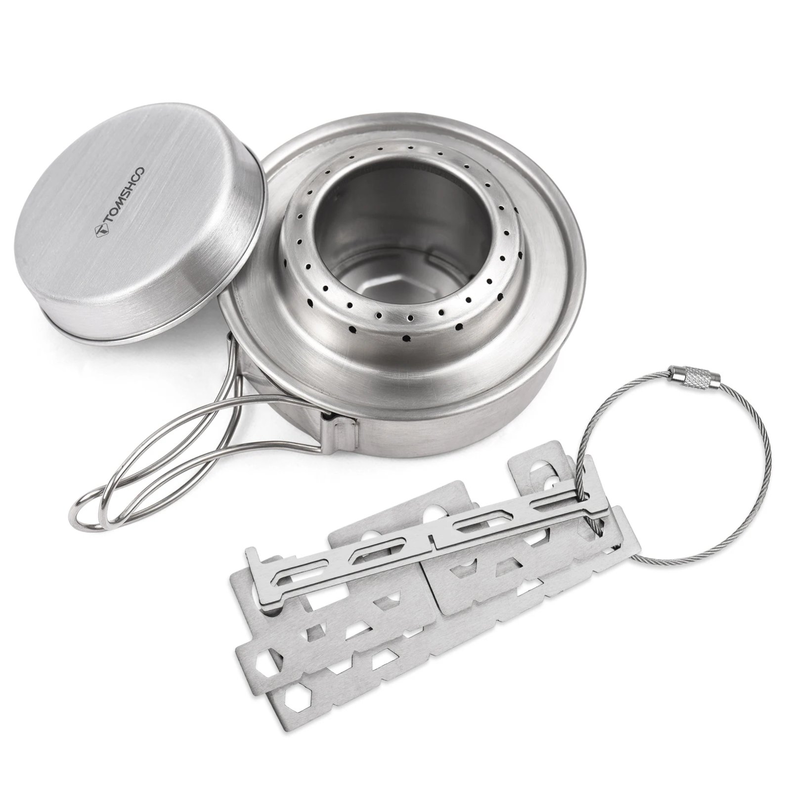 Tomshoo Portable Outdoor Stainless Steel Alcohol Stove with Foldable Handles for Camping Hiking Backpacking Picnic Survival