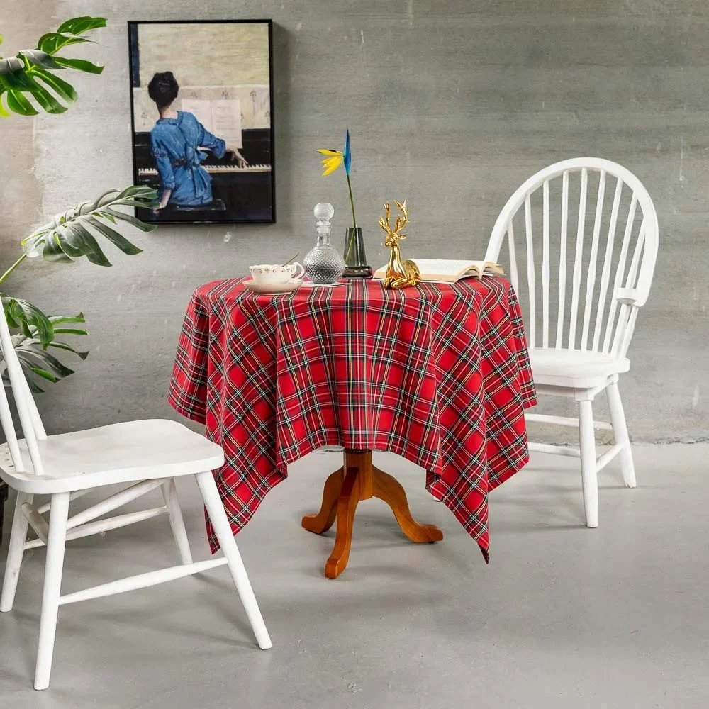 Plaid Tablecloth Xmas Christmas Red Green Rectangle Party Table Cloth Vintage Dining Table Cover for Home Living Room Decoration