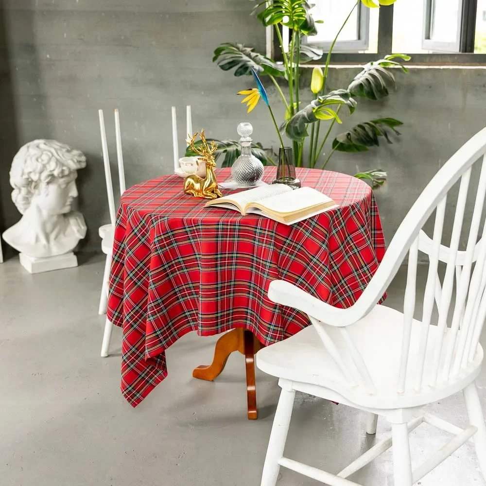 Plaid Tablecloth Xmas Christmas Red Green Rectangle Party Table Cloth Vintage Dining Table Cover for Home Living Room Decoration