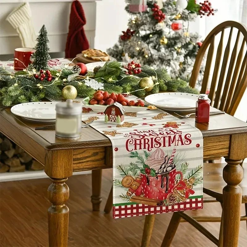 Linen Christmas Table Runner Snowman Xmas Tree Home Dining Table Cover Tablecloth 2024 Navidad Noel Christmas Decorations 2025