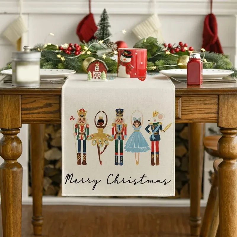 Linen Christmas Table Runner Snowman Xmas Tree Home Dining Table Cover Tablecloth 2024 Navidad Noel Christmas Decorations 2025