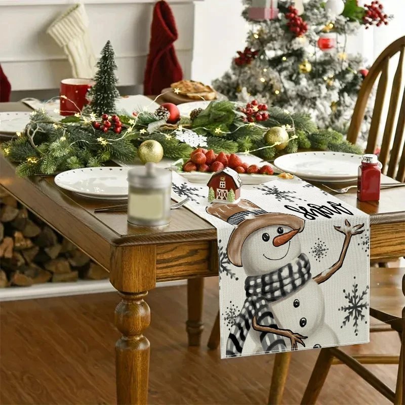 Linen Christmas Table Runner Snowman Xmas Tree Home Dining Table Cover Tablecloth 2024 Navidad Noel Christmas Decorations 2025
