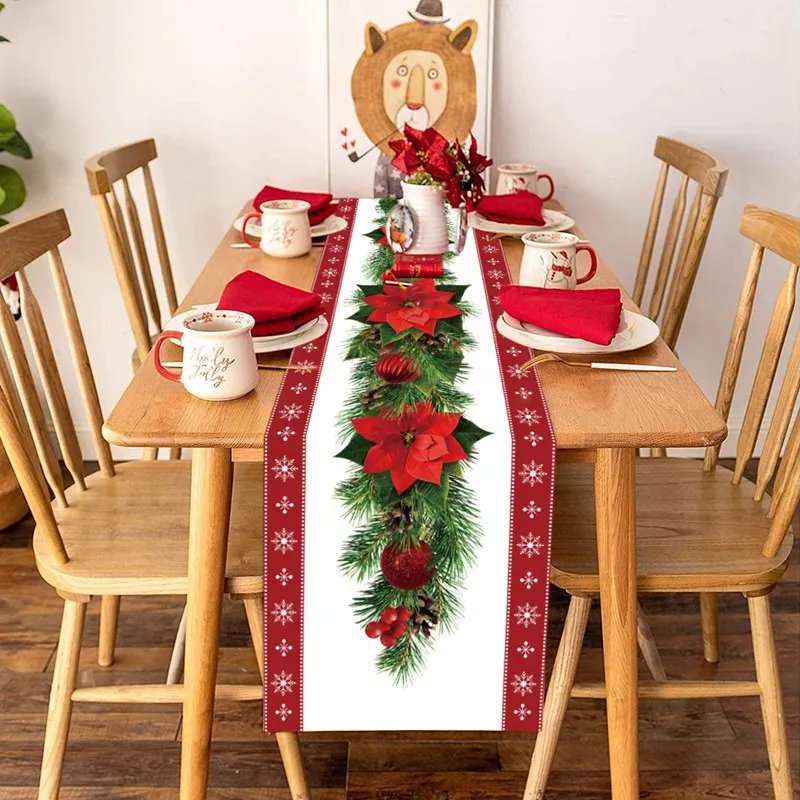 Christmas Table Runner Merry Christmas Decorations For Home 2024 Cristmas Table Flag Cover Navidad Noel Gift New year Tablecloth