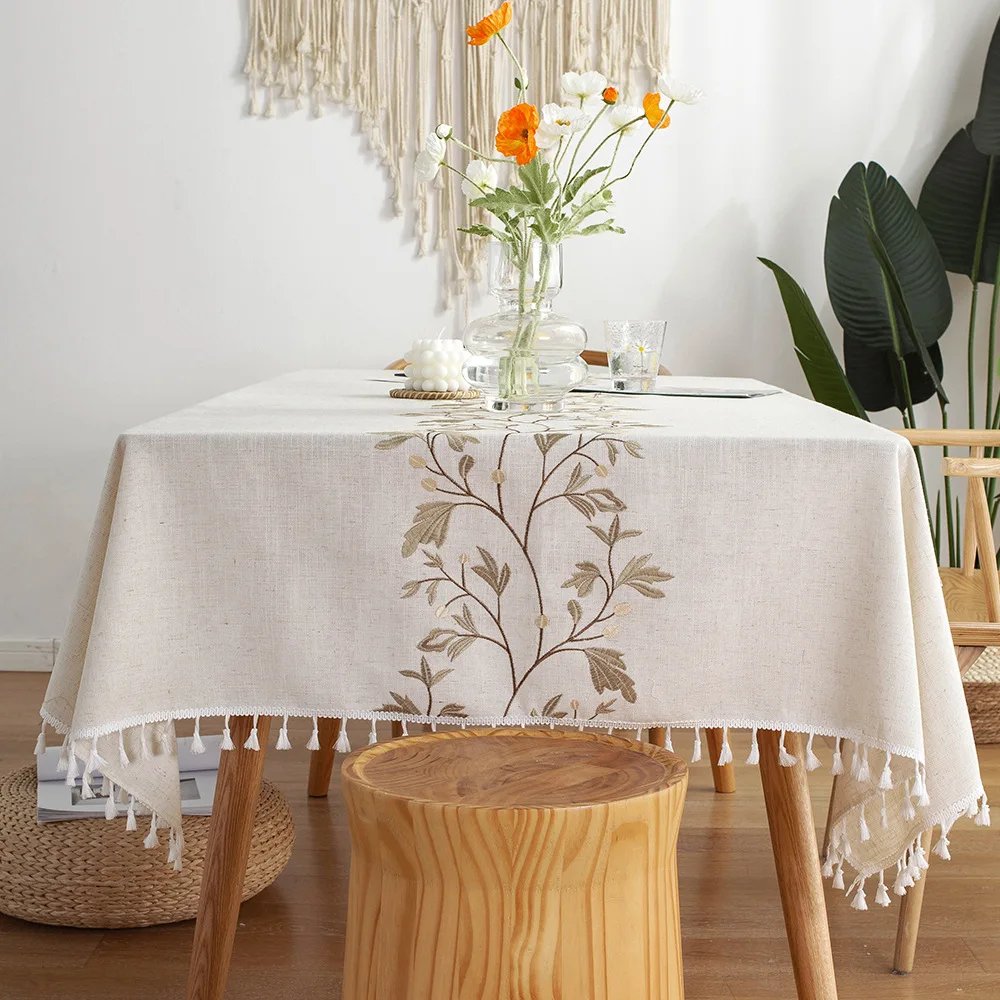 Korean Style Small Daisy Cotton Floral Tablecloth,Tea Table Decoration,Rectangle Table Cover For Kitchen Wedding Dining Room