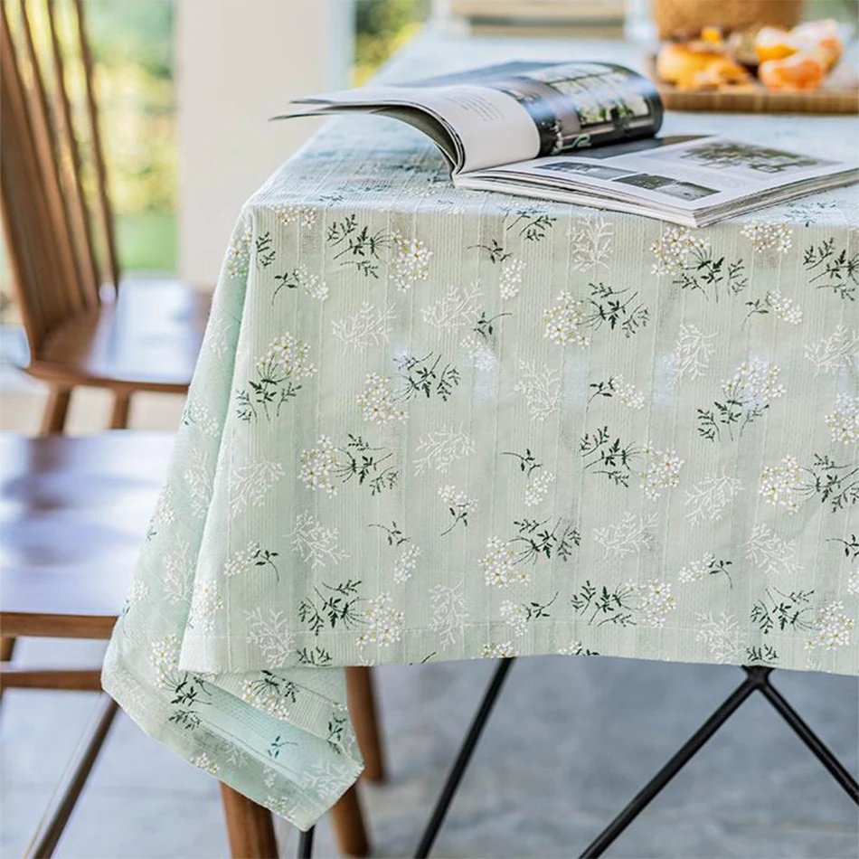 Korean Style Small Daisy Cotton Floral Tablecloth,Tea Table Decoration,Rectangle Table Cover For Kitchen Wedding Dining Room