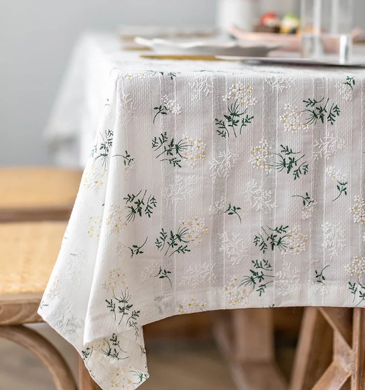 Korean Style Small Daisy Cotton Floral Tablecloth,Tea Table Decoration,Rectangle Table Cover For Kitchen Wedding Dining Room