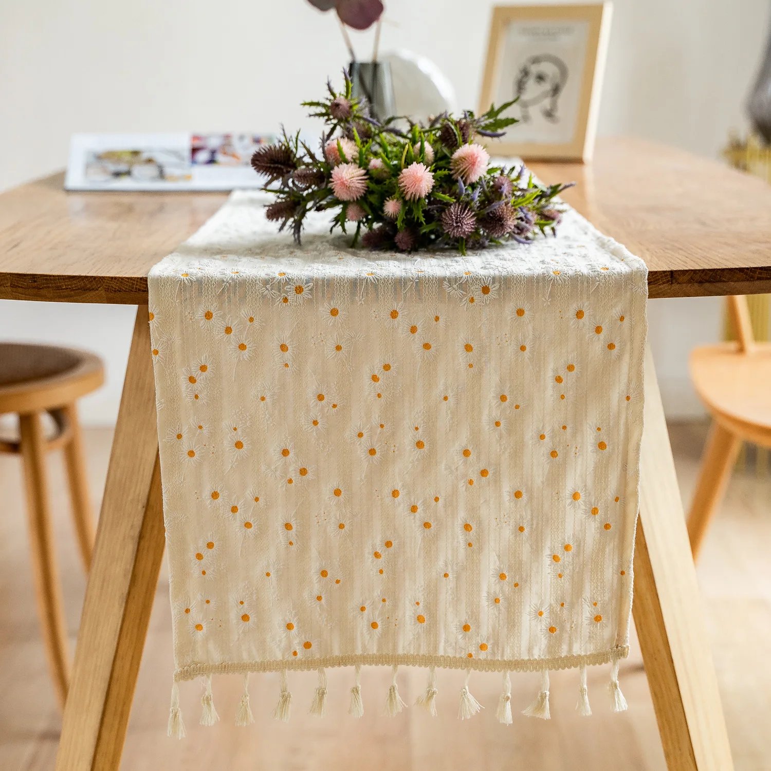 Korean Style Small Daisy Cotton Floral Tablecloth,Tea Table Decoration,Rectangle Table Cover For Kitchen Wedding Dining Room