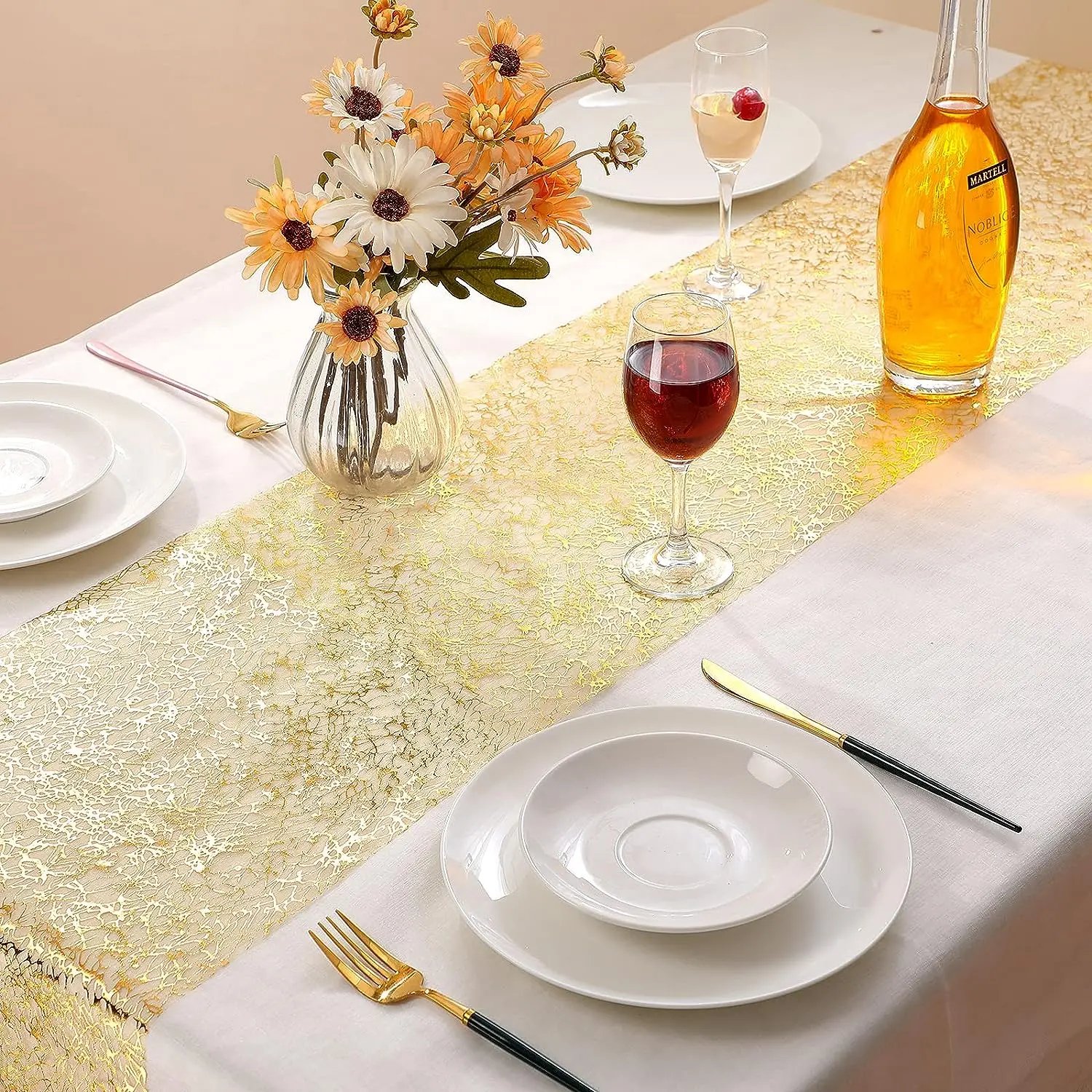 Glitter Metallic Table Runner,Polyester Gold/Rose Gold Table Runner Roll Dining Table Decor for Party Birthday Wedding