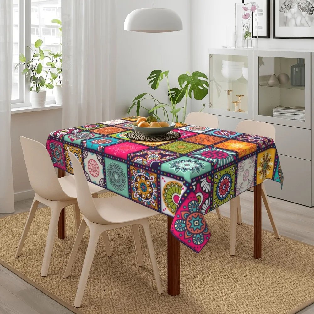Rectangle Polyster Tablecloth Mandala Bohemian Circular Colorful Table Cloth Indian Festival Party Decoration Home Decoration