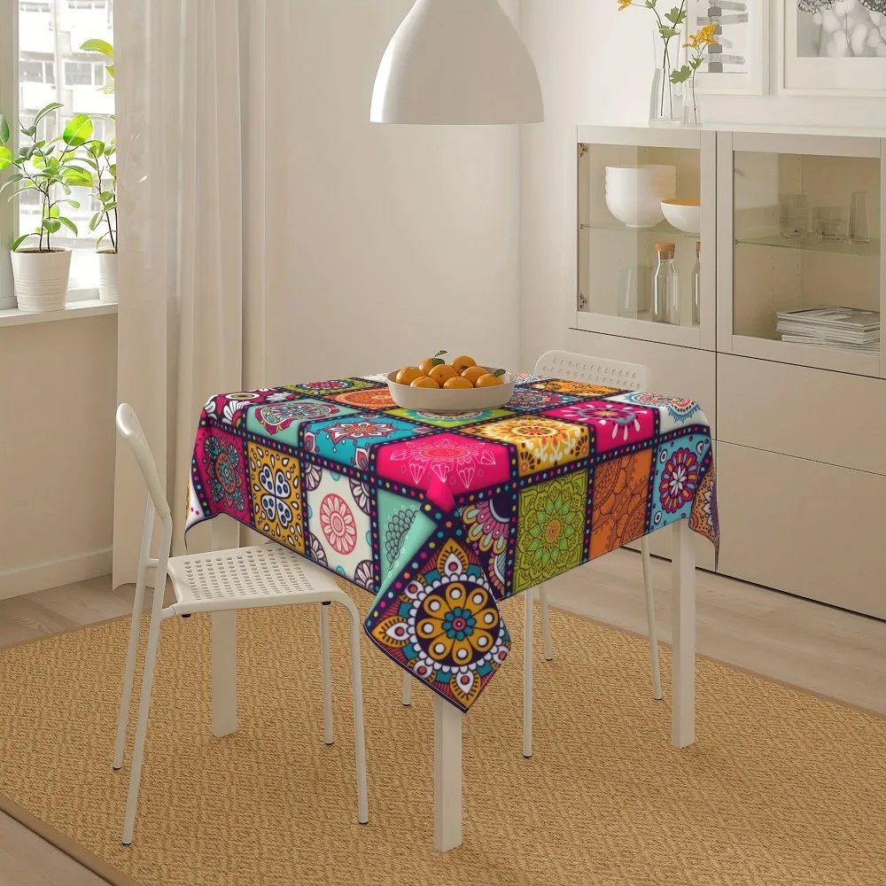 Rectangle Polyster Tablecloth Mandala Bohemian Circular Colorful Table Cloth Indian Festival Party Decoration Home Decoration