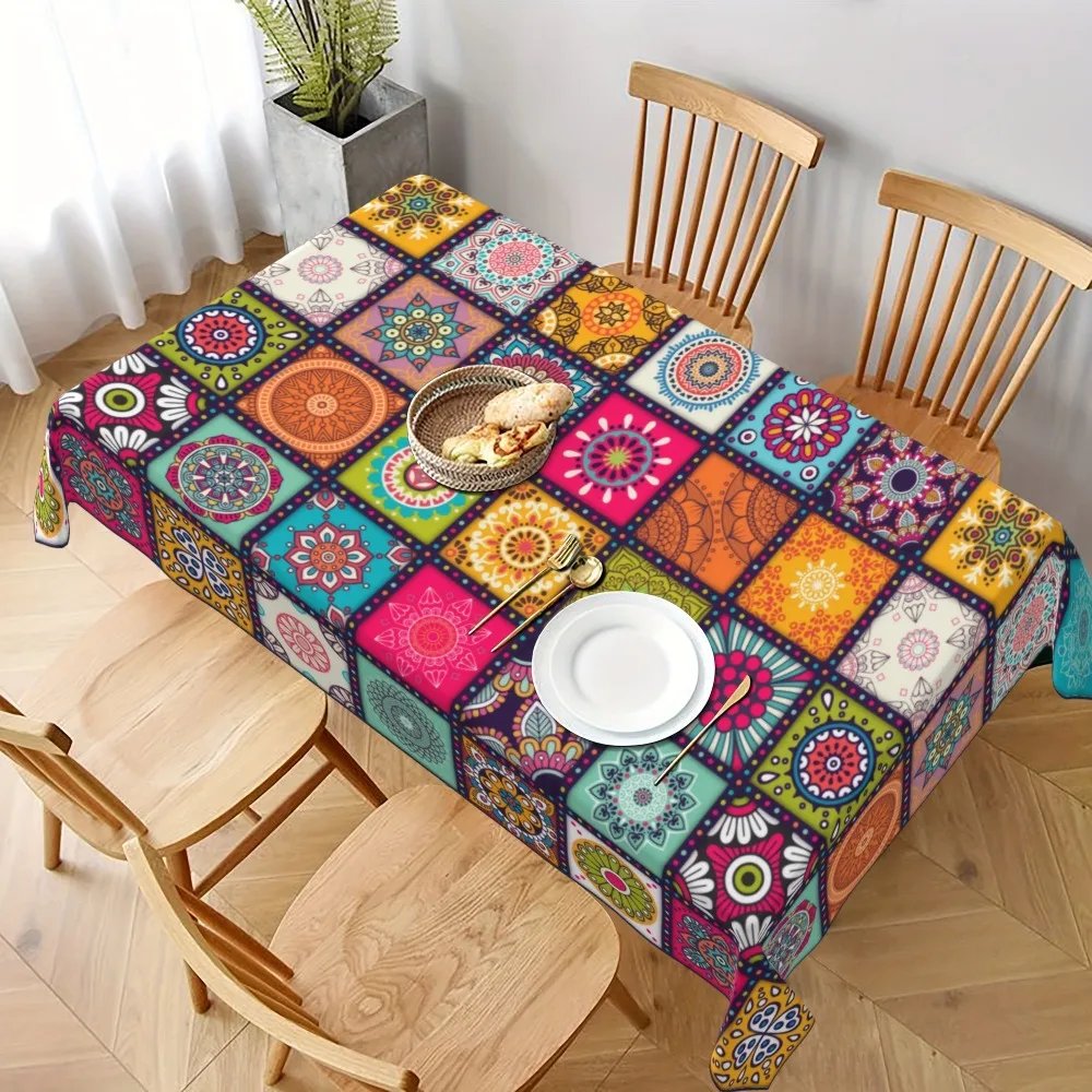 Rectangle Polyster Tablecloth Mandala Bohemian Circular Colorful Table Cloth Indian Festival Party Decoration Home Decoration