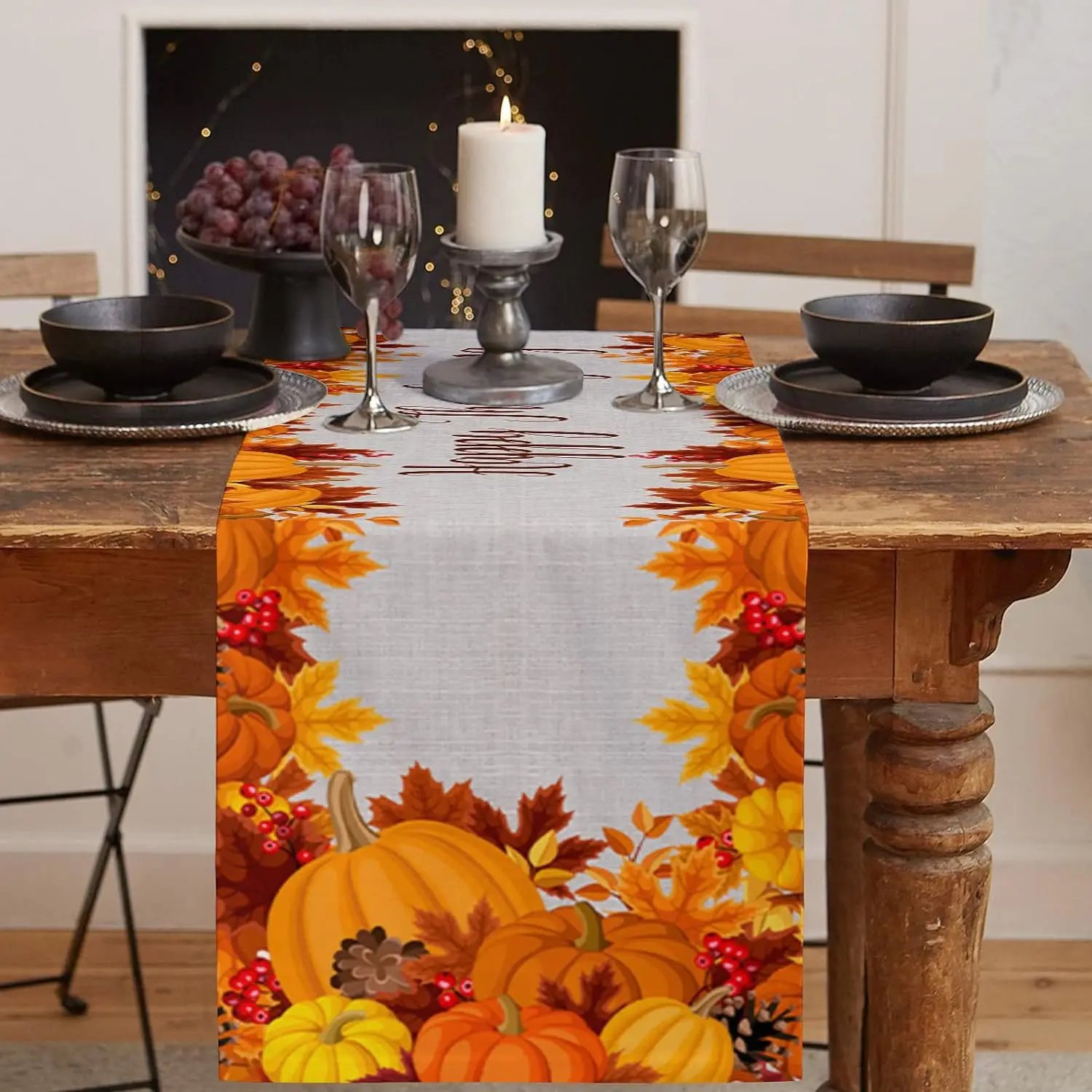 Autumn Maple Leaves Harvest Pumpkin Linen Table Runner Washable Fall Thanksgiving Table Runner Kitchen Coffee Dining Table Decor Autumn Maple Leaves Harvest Pumpkin Linen Table Runner Washable Fall Thanksgiving Table Runner Kitchen Coffee Dining Table Decor