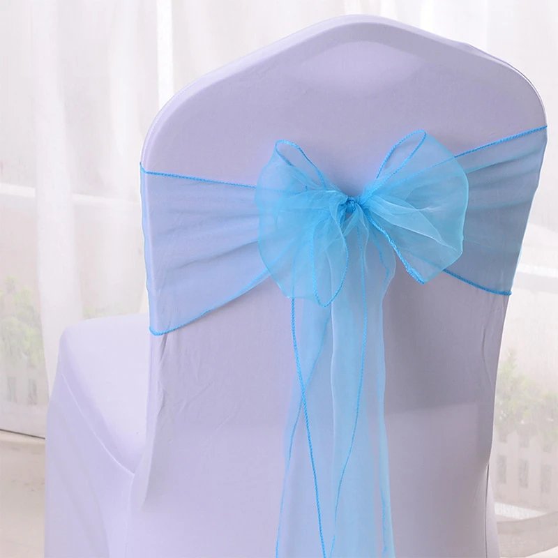 Newest Organza Chair Sashes Knot Bands Chair Bows for For Wedding Party Banquet Event Country Wedding Chair Decoration 100-10PCS