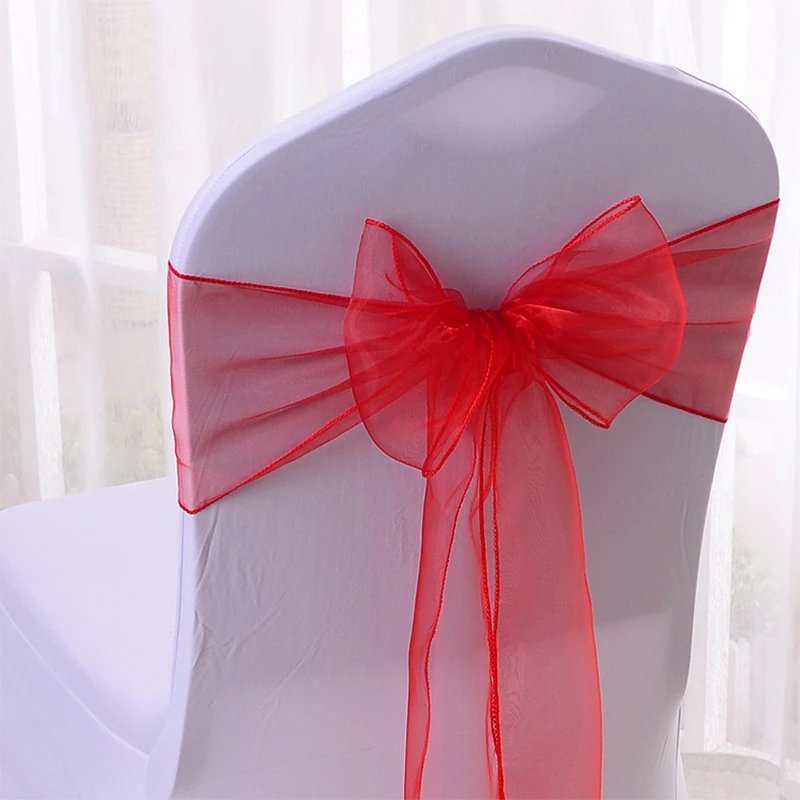 Newest Organza Chair Sashes Knot Bands Chair Bows for For Wedding Party Banquet Event Country Wedding Chair Decoration 100-10PCS