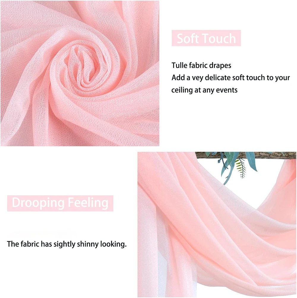 Light Pink Chiffon Chair Sashes 10 Pieces 17X250cm for Weddings Ceremony Aisle Chairs Banquet Baby Shower Birthday Parties Decor