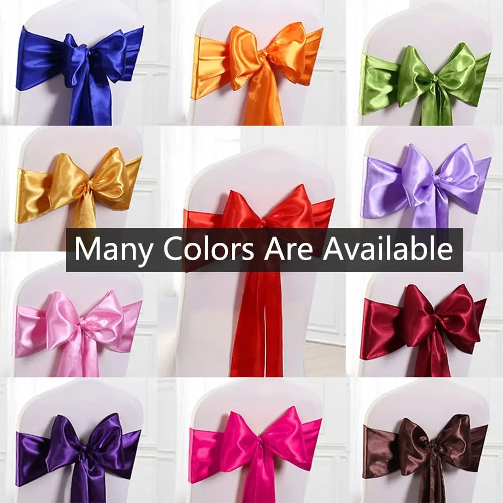10/50pcs Satin Chair Bow Sashes Wholesale Wedding Chair Knot Ribbon Ties For Party Event Hotel Banquet Supplies Home Decorations