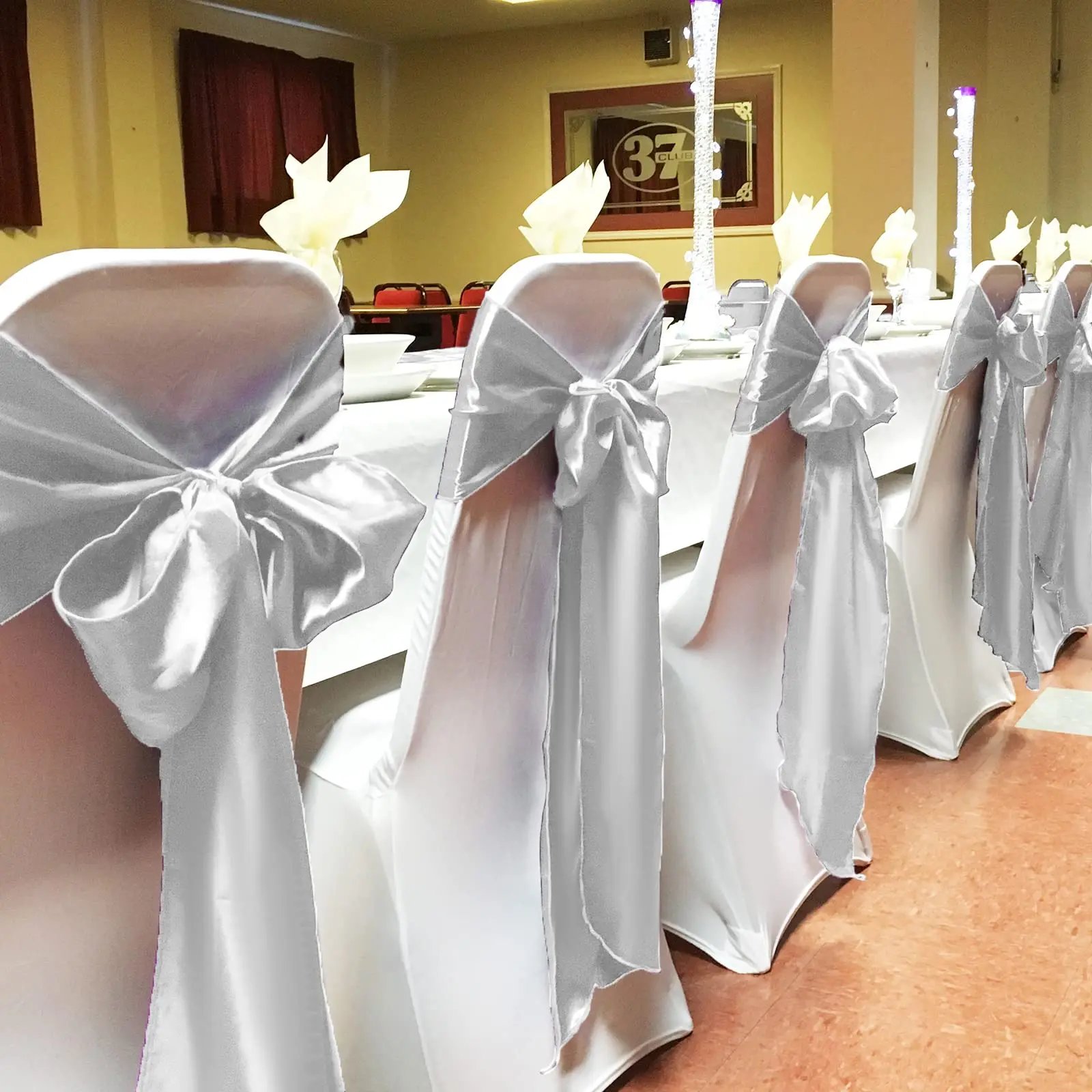 10/50pcs Satin Chair Bow Sashes Wholesale Wedding Chair Knot Ribbon Ties For Party Event Hotel Banquet Supplies Home Decorations