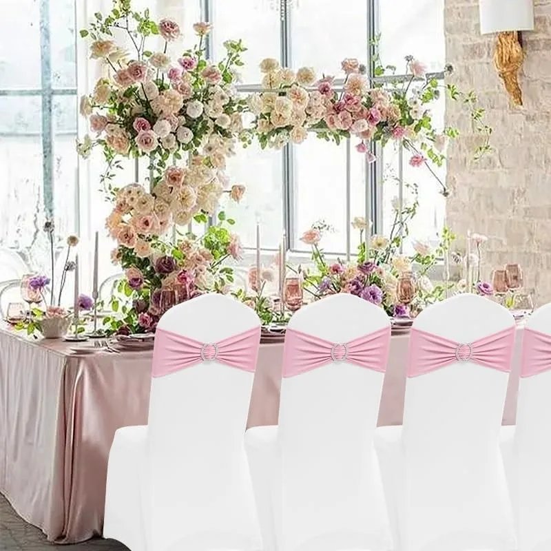 Party Stretch Chair Sashes Bands with Buckles Chair Sashes Bows for Wedding Banquet Birthday Decoration Ceremony Event Reception