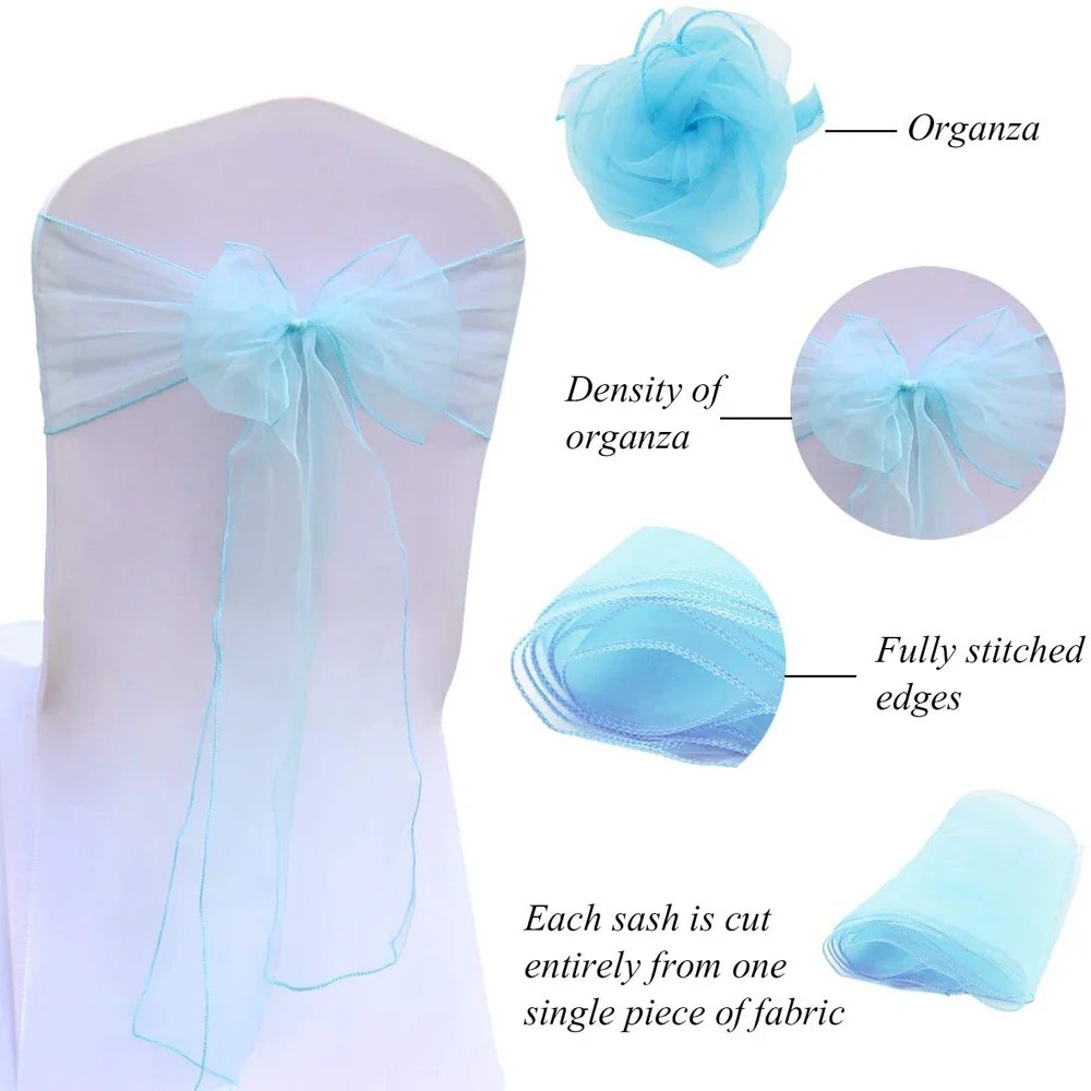 10pcs/lot Pink Organza Chair Sashes Wedding Chair Decoration Ribbons Ties Bow for Cover Banquet Wedding Party Event Mint Green