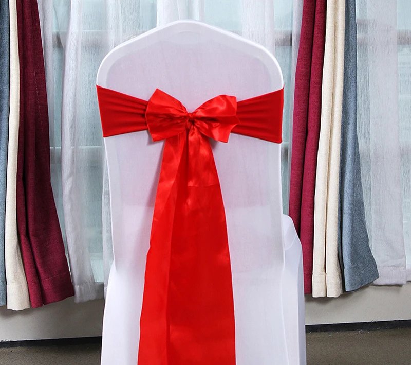 25pcs Satin Spandex Chair Cover Band Ribbons Chair Tie Backs for Party Banquet Decor Wedding Decoration Knot Chair Sashes
