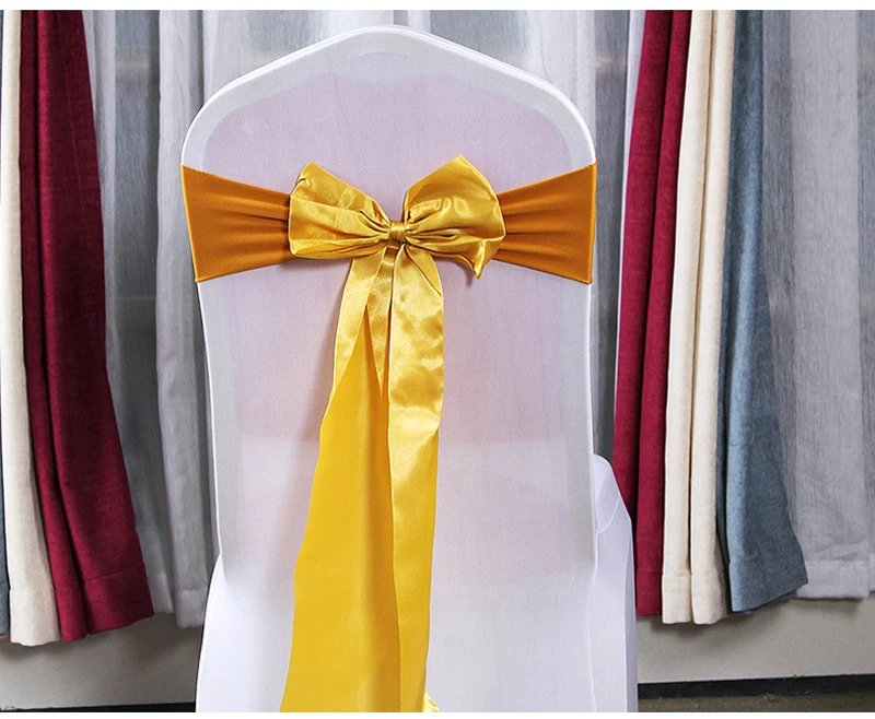 25pcs Satin Spandex Chair Cover Band Ribbons Chair Tie Backs for Party Banquet Decor Wedding Decoration Knot Chair Sashes
