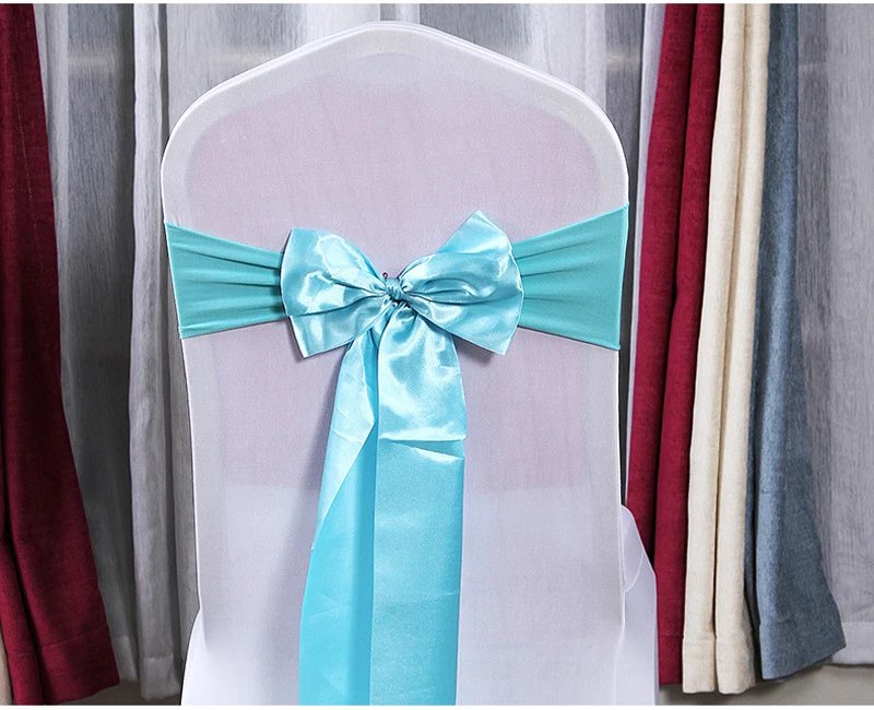 25pcs Satin Spandex Chair Cover Band Ribbons Chair Tie Backs for Party Banquet Decor Wedding Decoration Knot Chair Sashes