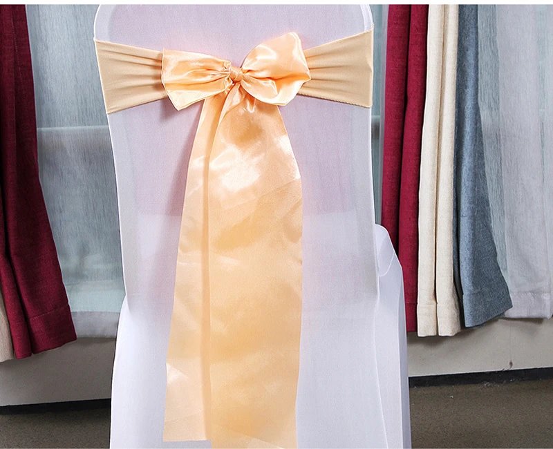 25pcs Satin Spandex Chair Cover Band Ribbons Chair Tie Backs for Party Banquet Decor Wedding Decoration Knot Chair Sashes