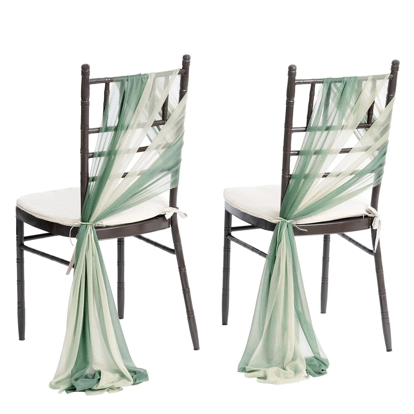 10/50Pcs 17x250cm sage green Chiffon Chair Sashes 12 Set Sash Wedding Chair Covers Ribbon Wedding Party Aisle Chair Decor