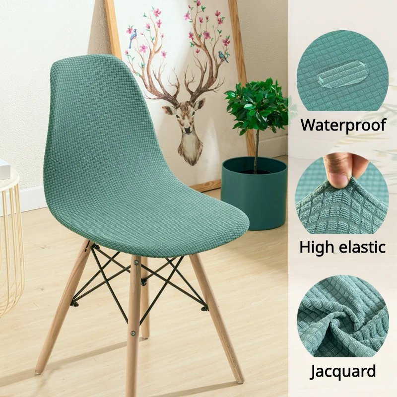 Jacquard Waterproof Shell Chair Cover Short Back Scandinavian Chair Covers Adjustable Dining Room Seat Covers for Bar Party