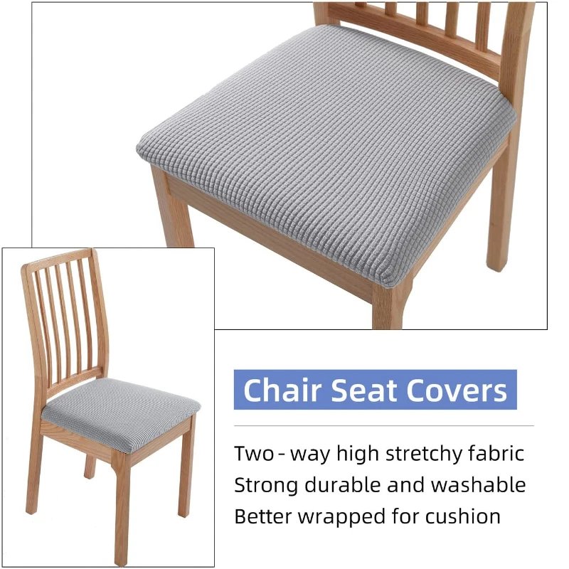 Stretch Jacquard Chair Seat Covers Chair Removable Washable Upholstered Dining Room Chair Seat Protector Cushion Slipcovers