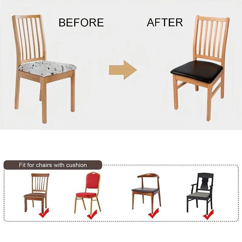 PU Waterproof Chair Cushion Cover  For Kitchen Dining Room Leather Seat Cover Dining Room Chair Seat Cushion Cover