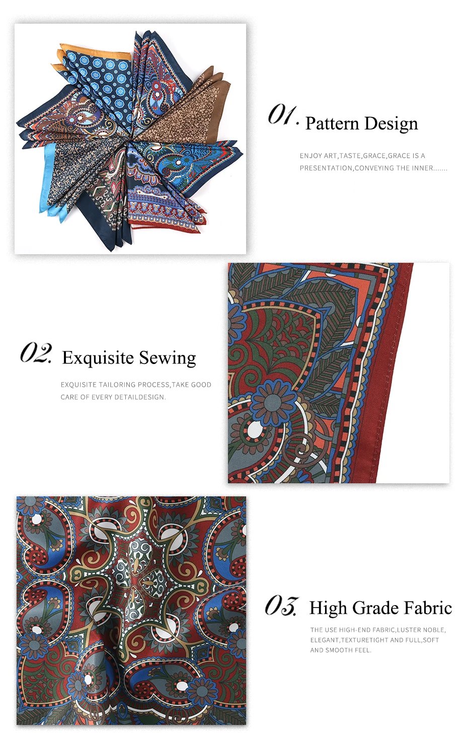 Tailor Smith Mens Pocket Squares Vintage  Printed  Checked Paisley Suit Handkerchiefs Luxury Men Hanky Accessories for gift