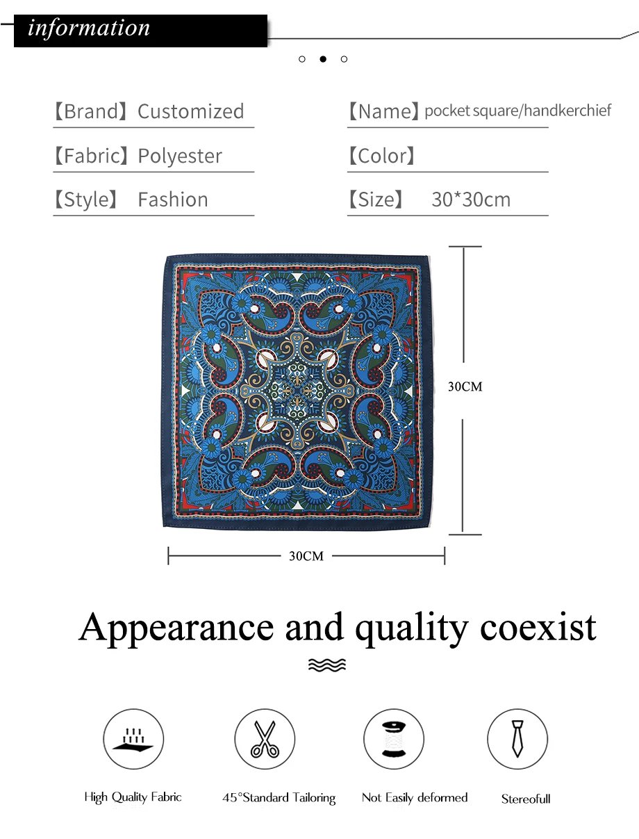 Tailor Smith Mens Pocket Squares Vintage  Printed  Checked Paisley Suit Handkerchiefs Luxury Men Hanky Accessories for gift