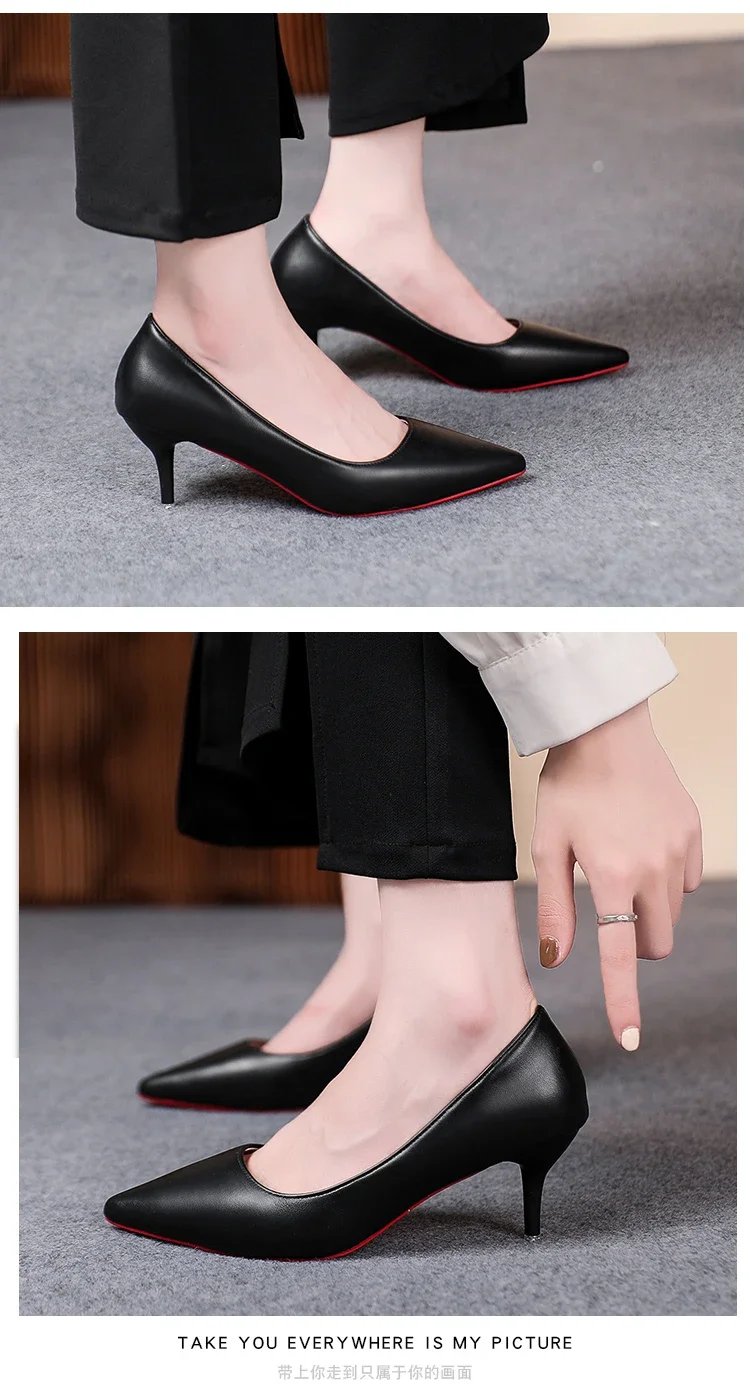 Sexy Fashion Women's Soft Leather Pumps Spring New Thin High Heels 2024 New Dress Shoes Ladies Stiletto Black Big Size
