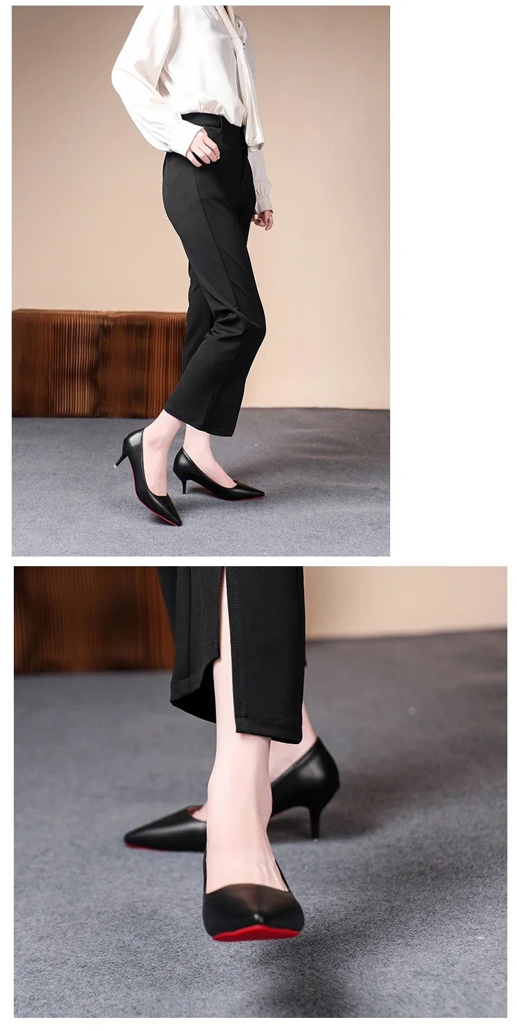 Sexy Fashion Women's Soft Leather Pumps Spring New Thin High Heels 2024 New Dress Shoes Ladies Stiletto Black Big Size