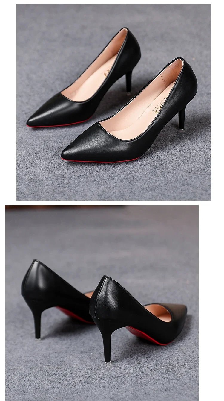 Sexy Fashion Women's Soft Leather Pumps Spring New Thin High Heels 2024 New Dress Shoes Ladies Stiletto Black Big Size