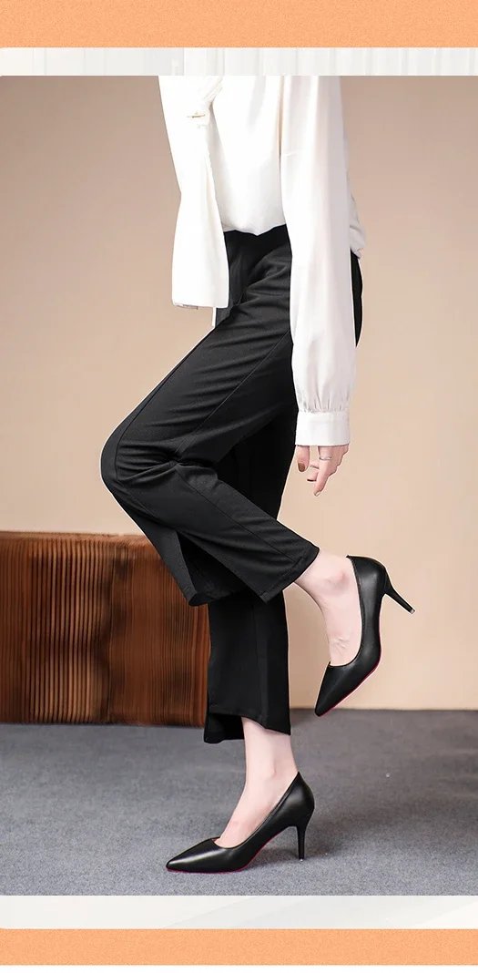 Sexy Fashion Women's Soft Leather Pumps Spring New Thin High Heels 2024 New Dress Shoes Ladies Stiletto Black Big Size