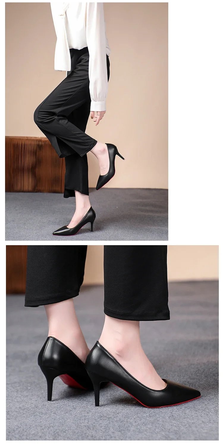 Sexy Fashion Women's Soft Leather Pumps Spring New Thin High Heels 2024 New Dress Shoes Ladies Stiletto Black Big Size