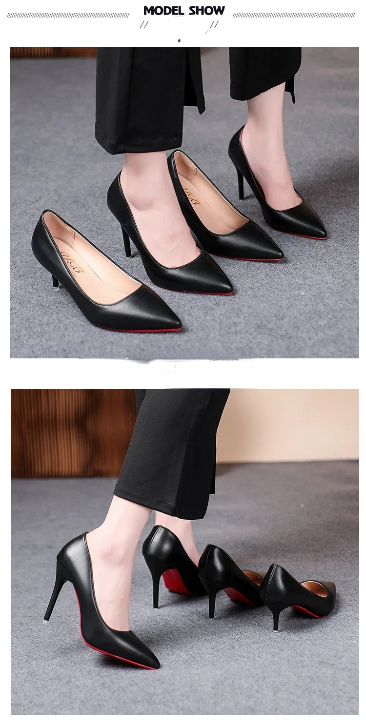 Sexy Fashion Women's Soft Leather Pumps Spring New Thin High Heels 2024 New Dress Shoes Ladies Stiletto Black Big Size