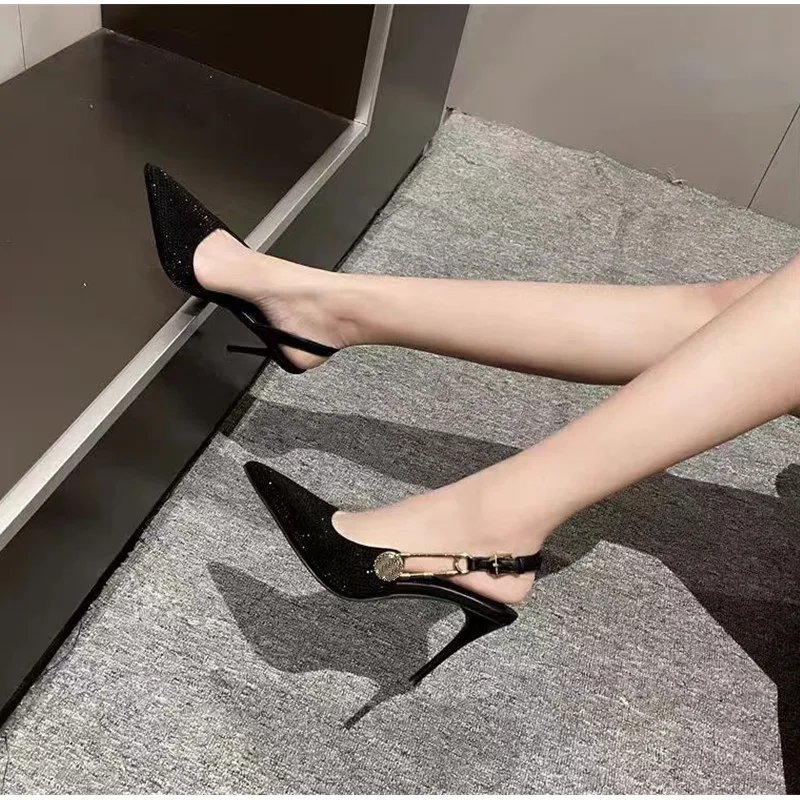 Luxury Rhinestones Sequined Buckle Women Pumps Elegant Pointed toe Slingbacks Stiletto High heels Spring Summer Fashion Shoes Luxury Rhinestones Sequined Buckle Women Pumps Elegant Pointed toe Slingbacks Stiletto High heels Spring Summer Fashion Shoes